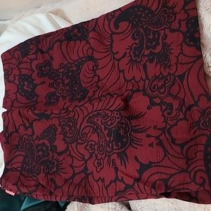 Loft Pencil Skirt, Burgundy with black flower design, Size 2